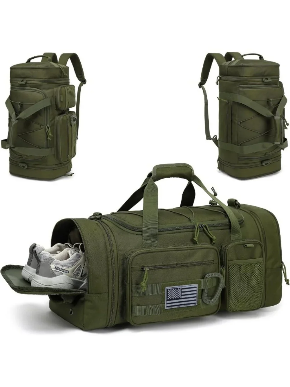 Expandable 3-in-1 Tactical Duffle Backpack 40-45L Gym Bag with Shoe Compartment